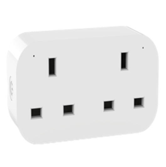 Tuya WiFi Double UK Smart Socket Adaptor with Power Metering, Dual Plug, App Control, Alexa/Google, Fireproof, Timer, Usage Stats, Compact, White